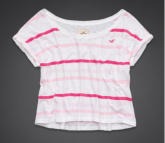 Blusa ombro caído branca e rosa, tam. M/G - Hollister