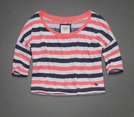 Blusinha salmão e azul marinho listrada, tam.M Abercrombie