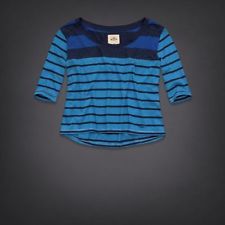 Blusa manga 3/4 azul listrada, tam. P - Hollister