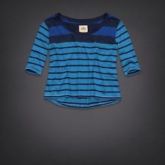 Blusa manga 3/4 azul listrada, tam. P - Hollister