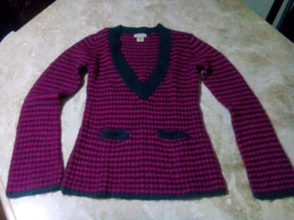 Blusa de lã rosa e preta, tam. G - Arizona