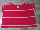 Blusa ombro caído laranja com listras, tam. PP/P - Hollister